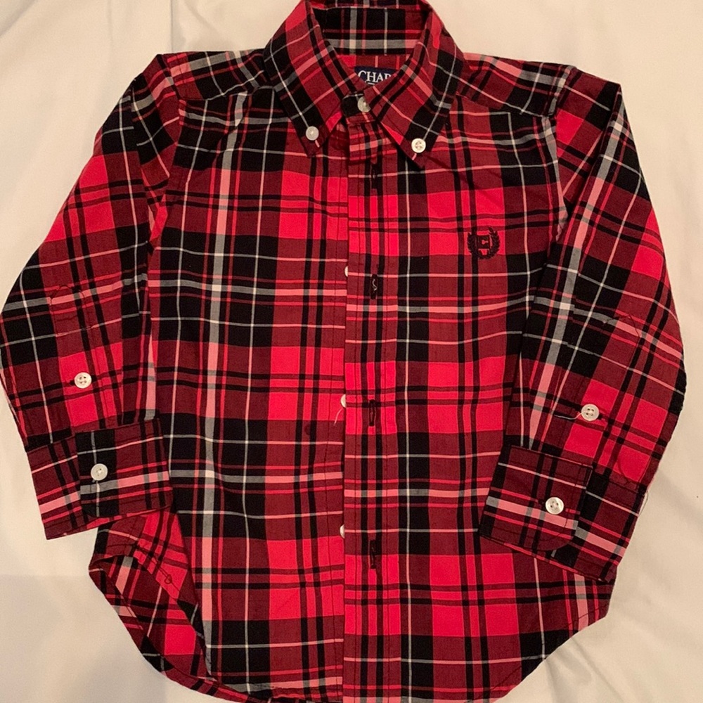 Chaps Boys 2T Red & Black Plaid Button Down